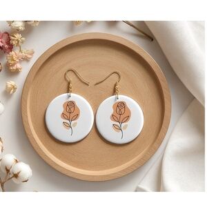 Chic Gold and White Rose Earrings